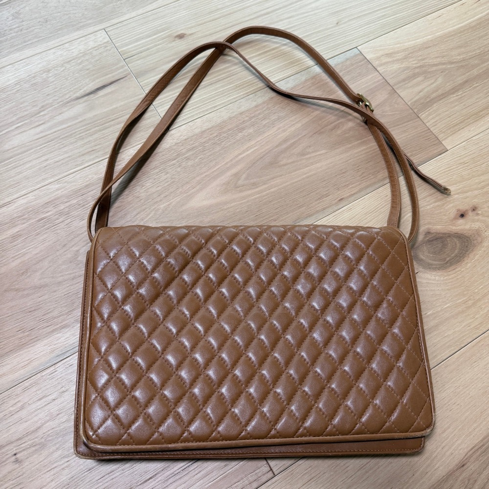 Brooks Brothers Shoulder Bag Brown Quilted Leather Vintage Flap 80s Classic